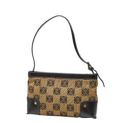 ロエベ アナグラム ハンドバッグ ショルダーバッグ ブラウン ブラック キャンバス レザー レディース LOEWE 【中古】