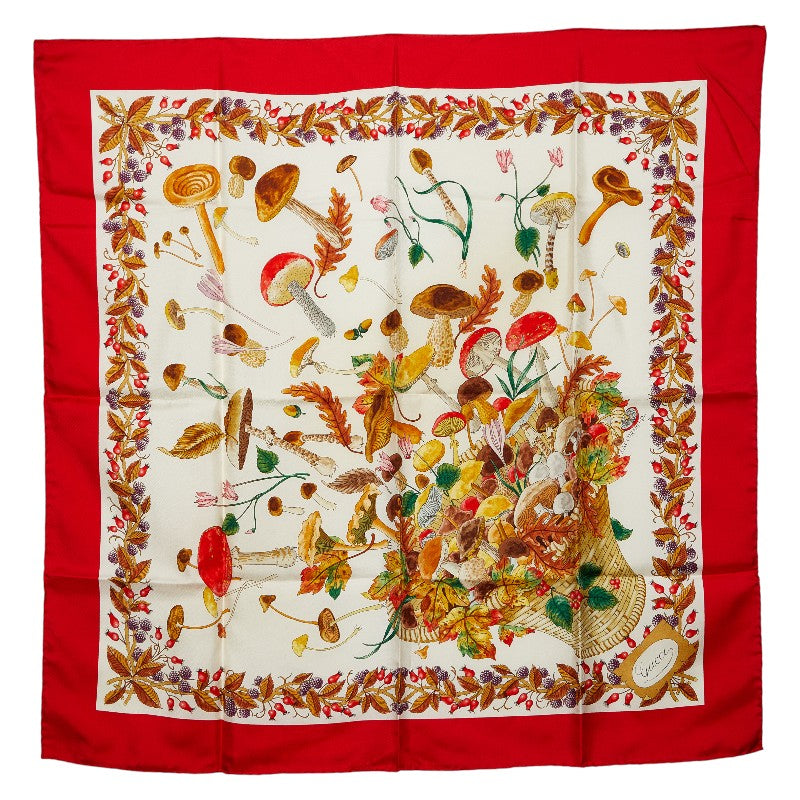 グッチ V.ACCORNERO ボタニカル スカーフ レッド ホワイト マルチカラー シルク レディース GUCCI 【中古】
