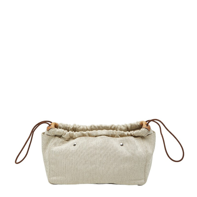 エルメス フールビ25 ポーチ ベージュ ブラウン コットン レザー レディース HERMES 【中古】