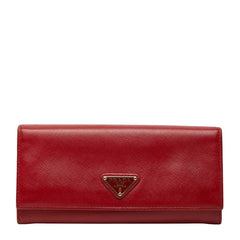 プラダ 三角ロゴプレート 長財布 1MH132 レッド サフィアーノレザー レディース PRADA 中古