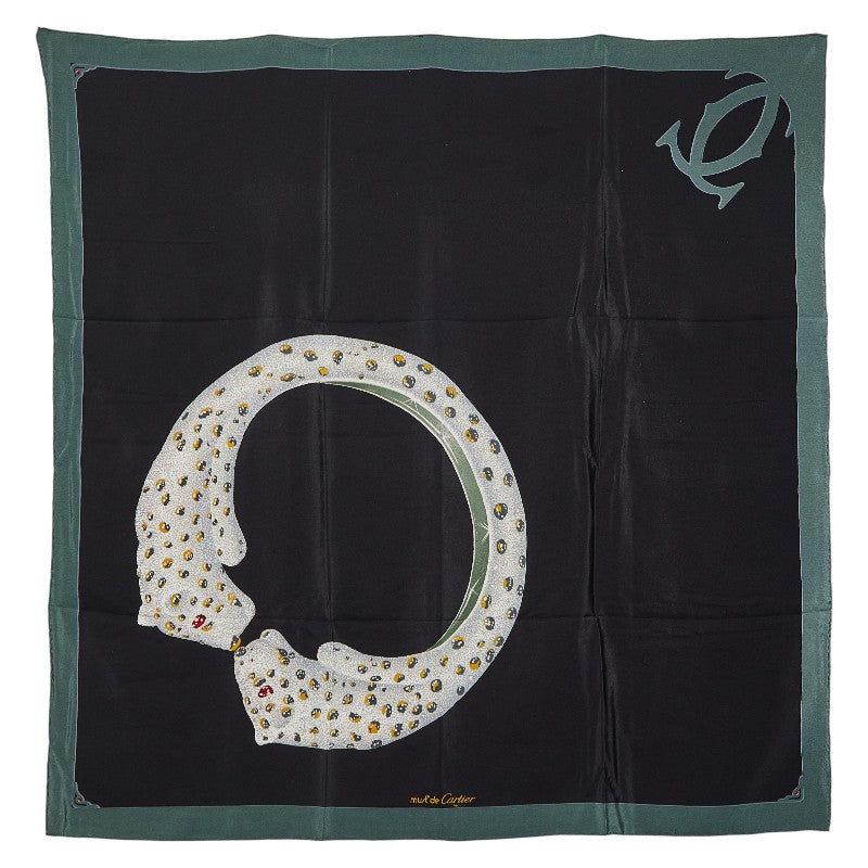 カルティエ マストドゥカルティエ スカーフ ブラック カーキグリーン マルチカラー シルク レディース CARTIER 【中古】
