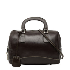 プラダ ロゴ ボストンバッグ ショルダーバッグ 2WAY B11075 ダークブラウン レザー レディース PRADA 【中古】