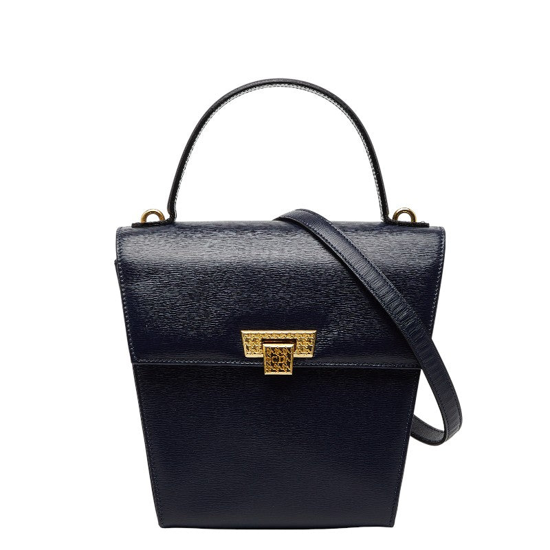 ディオール CDロゴ ショルダーバッグ ハンドバッグ 2WAY ネイビー ゴールド レザー レディース Dior 中古