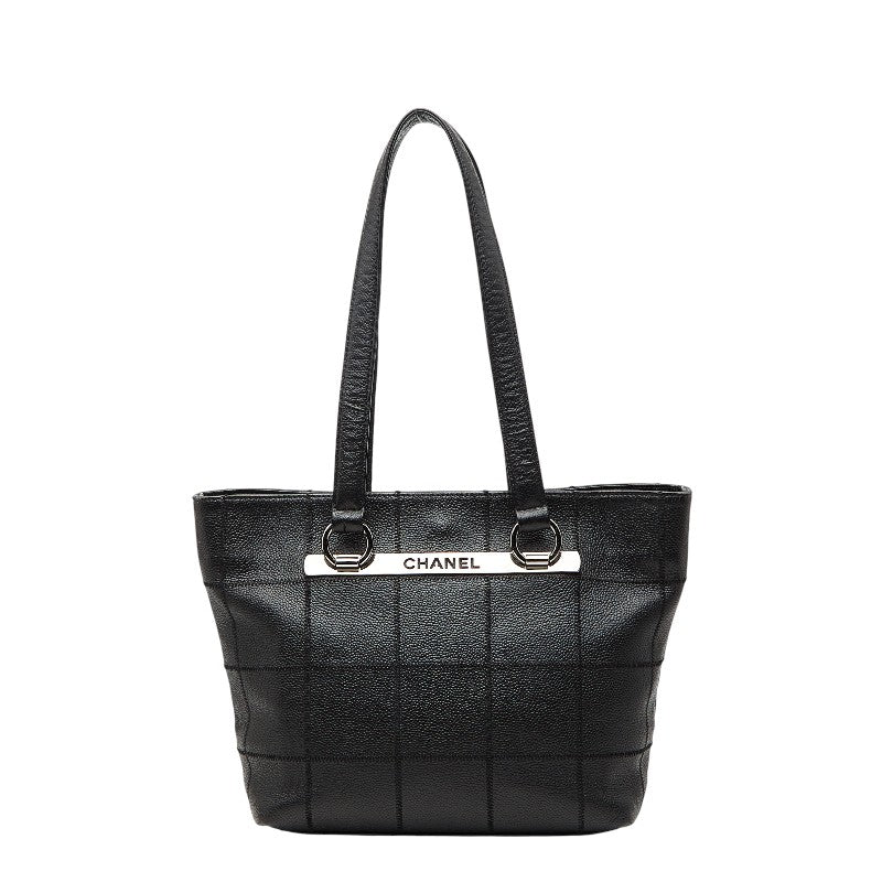シャネル チョコバー ロゴ トートバッグ ハンドバッグ ブラック キャビアスキン レディース CHANEL 中古