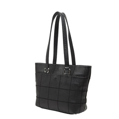 シャネル チョコバー ロゴ トートバッグ ハンドバッグ ブラック キャビアスキン レディース CHANEL 中古