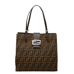 フェンディ ズッカ トートバッグ ショルダーバッグ 肩掛け 0915808 ブラウン キャンバス レザー レディース FENDI 中古