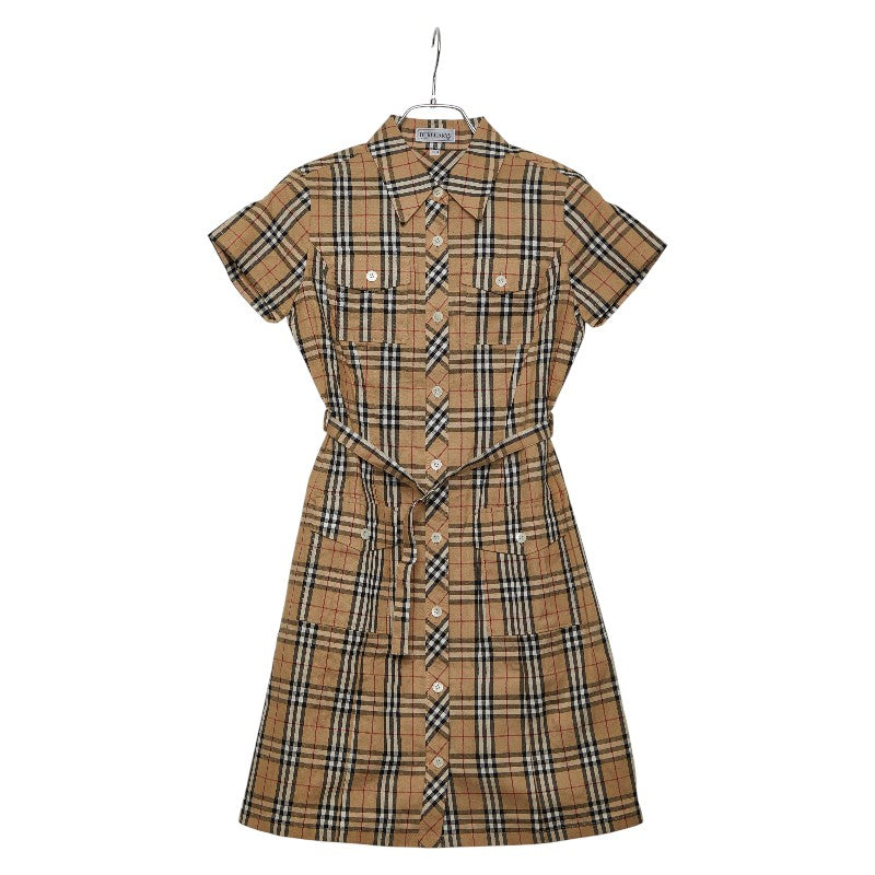 バーバリー ノバチェック 半袖 シャツワンピース ベージュ コットン キッズ BURBERRY 中古
