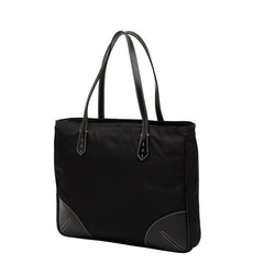 プラダ 三角ロゴプレート トートバッグ ブラック ナイロン レザー レディース PRADA 【中古】