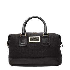 ジバンシー ロゴ ハンドバッグ ブラック キャンバス レザー レディース Givenchy 中古