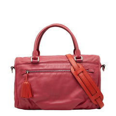 ロエベ アナグラム タッセル ショルダーバッグ ハンドバッグ 2WAY ピンク レッド系 レザー レディース LOEWE 中古
