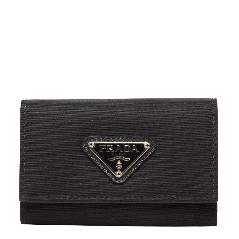 プラダ 三角ロゴプレート 6連 キーケース M222 ブラック ナイロン レディース PRADA 【中古】