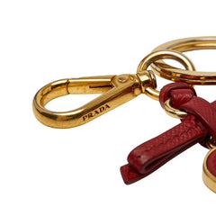 プラダ ロゴ ハート モチーフ リボン チャーム キーリング キーホルダー ゴールド レッド メッキ レザー レディース PRADA 【中古】
