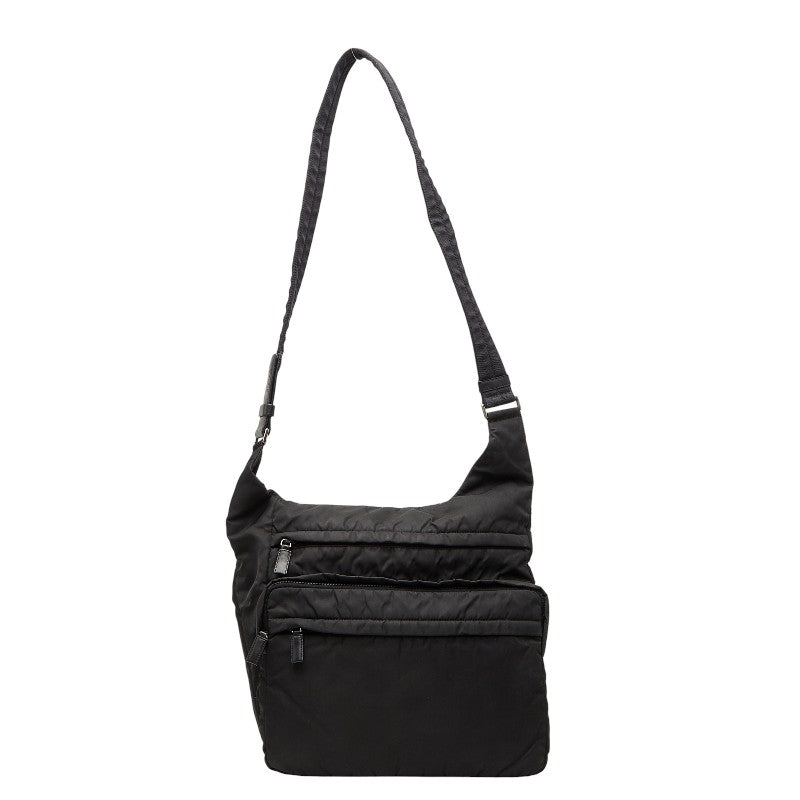 プラダ 三角ロゴプレート ショルダーバッグ ブラック ナイロン レザー レディース PRADA 【中古】