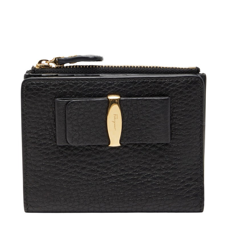 サルヴァトーレフェラガモ ヴァラリボン 二つ折り財布 ブラック レザー レディース Salvatore Ferragamo 中古