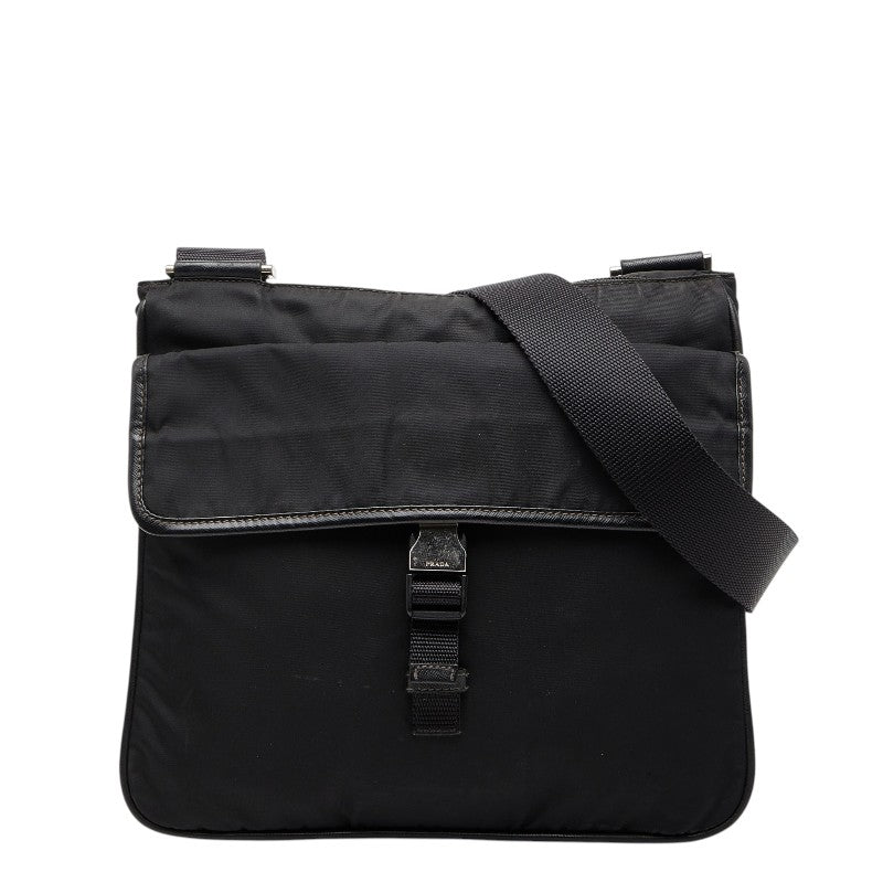 プラダ 三角ロゴプレート ショルダーバッグ ブラック ナイロン レザー レディース PRADA 中古