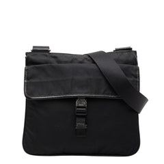 プラダ 三角ロゴプレート ショルダーバッグ ブラック ナイロン レザー レディース PRADA 中古