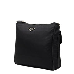 プラダ 三角ロゴプレート ショルダーバッグ ブラック ナイロン レザー レディース PRADA 中古