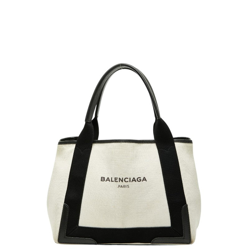 バレンシアガ ネイビーカバス S ハンドバッグ トートバッグ 339933 ホワイト ブラック キャンバス レザー レディース BALENCIAGA 【中古】