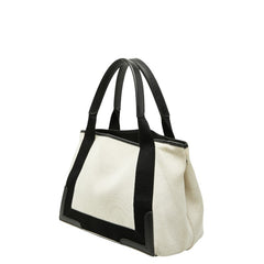 バレンシアガ ネイビーカバス S ハンドバッグ トートバッグ 339933 ホワイト ブラック キャンバス レザー レディース BALENCIAGA 【中古】