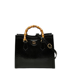 グッチ GGマーモント バンブー ダイアナ ハンドバッグ ショルダーバッグ 2WAY 660195 ブラック レザー パイソン レディース GUCCI 中古