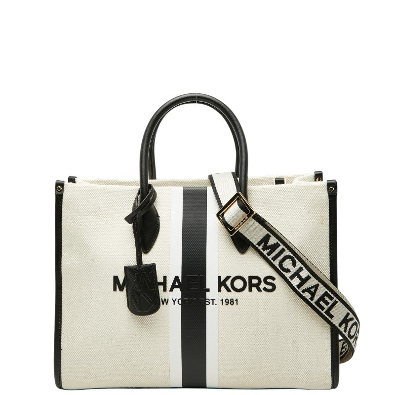 マイケルコース MIRELLA EW トートバッグ ショルダーバッグ 2WAY ホワイト ブラック キャンバス レザー レディース Michael Kors 中古