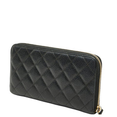 シャネル ココマーク マトラッセ ラウンドファスナー 長財布 ブラック キャビアスキン レディース CHANEL 【中古】