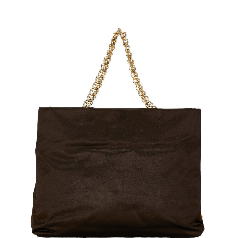 プラダ 三角ロゴプレート チェーンショルダーバッグ トートバッグ ブラウン サテン レディース PRADA 【中古】