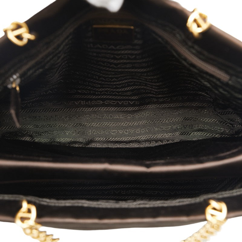 プラダ 三角ロゴプレート チェーンショルダーバッグ トートバッグ ブラウン サテン レディース PRADA 【中古】