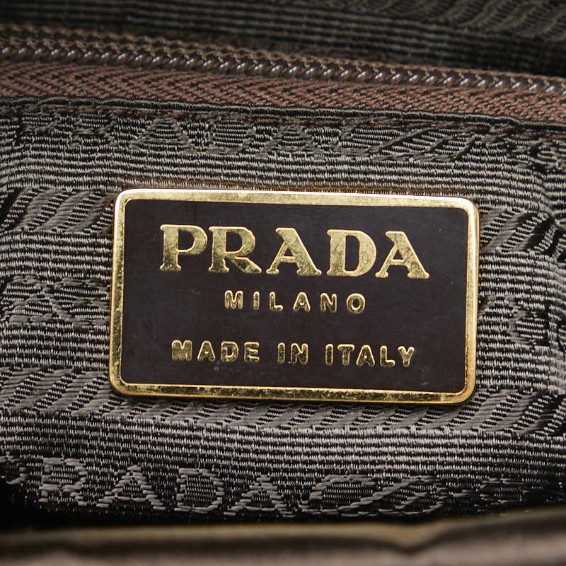プラダ 三角ロゴプレート チェーンショルダーバッグ トートバッグ ブラウン サテン レディース PRADA 【中古】