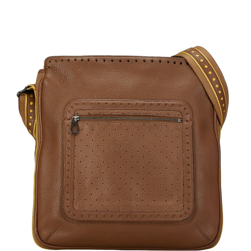 ボッテガヴェネタ パンチング 斜め掛け ショルダーバッグ ブラウン レザー レディース BOTTEGAVENETA 中古