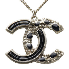 シャネル ココマーク ネックレス シルバー ブラック メタル エナメル レディース CHANEL 中古