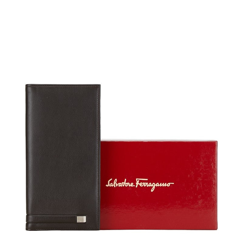 サルヴァトーレフェラガモ 長財布 ブラウン レザー メンズ Salvatore Ferragamo 【中古】