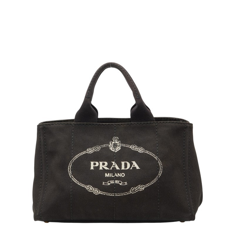 プラダ 三角ロゴプレート カナパM ハンドバッグ 1BG642 ブラック キャンバス レディース PRADA 【中古】
