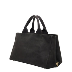 プラダ 三角ロゴプレート カナパM ハンドバッグ 1BG642 ブラック キャンバス レディース PRADA 【中古】