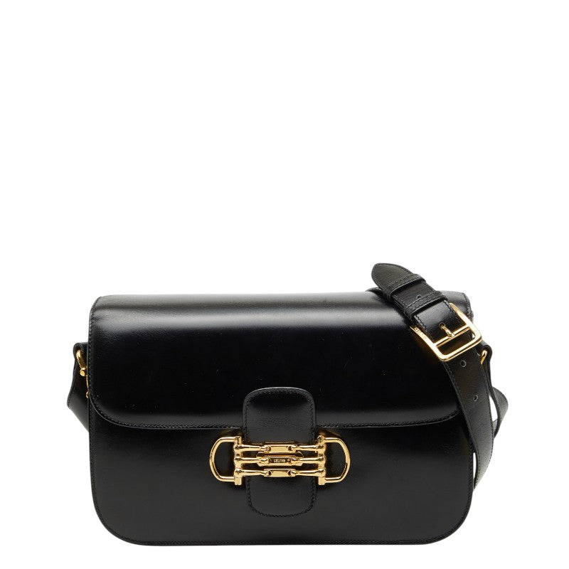 セリーヌ ホースビット 3連 ゴールド金具 ショルダーバッグ ブラック レザー レディース CELINE 【中古】