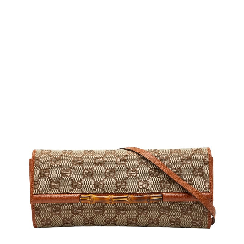 グッチ GGキャンバス バンブー ショルダーバッグ 117594 ベージュ ブラウン キャンバス レザー レディース GUCCI 【中古】