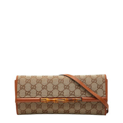 グッチ GGキャンバス バンブー ショルダーバッグ 117594 ベージュ ブラウン キャンバス レザー レディース GUCCI 【中古】