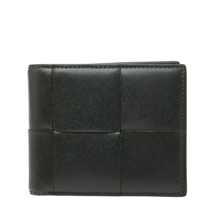 ボッテガヴェネタ マキシイントレチャート カセット 二つ折り財布 札入れ カーキ レザー メンズ BOTTEGAVENETA 【中古】