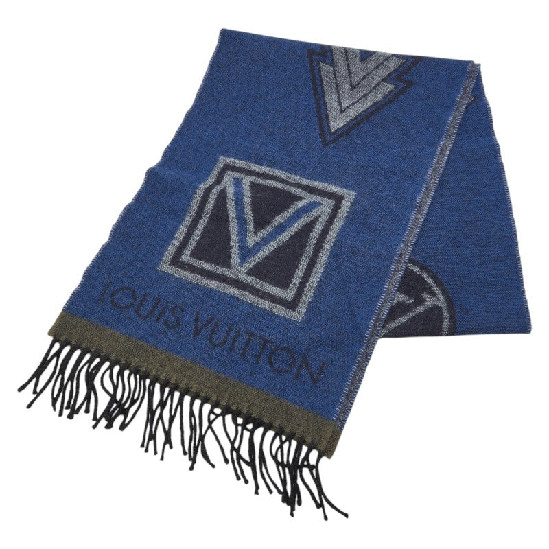 ルイ ヴィトン エシャルプ LV スティッカー マフラー M70039 ブルー マルチカラー ウール カシミヤ レディース LOUIS VUITTON 【中古】