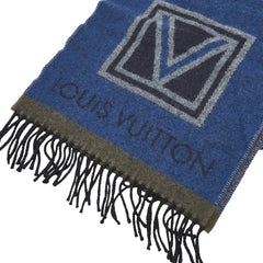 ルイ ヴィトン エシャルプ LV スティッカー マフラー M70039 ブルー マルチカラー ウール カシミヤ レディース LOUIS VUITTON 【中古】