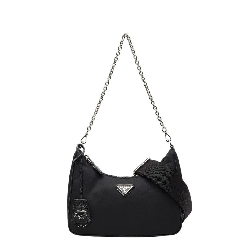 プラダ Re-Edition 2005 Re-Nylon ショルダーバッグ チェーンハンドバッグ 2WAY 1BH204 ブラック ナイロン サフィアーノレザー レディース PRADA 【中古】