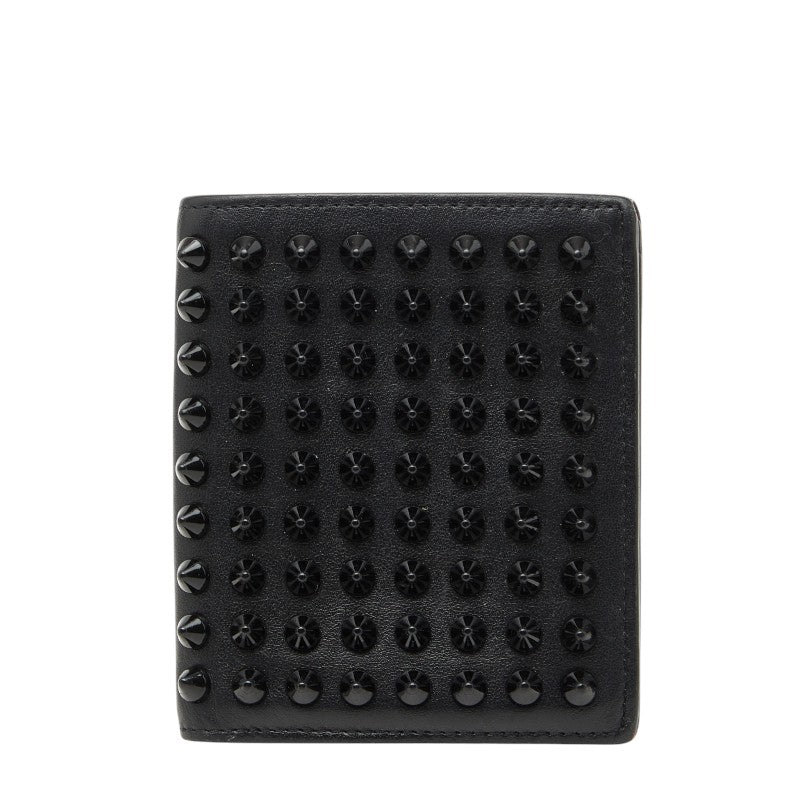 クリスチャンルブタン スパイクスタッズ 二つ折り財布 コンパクトウォレット ブラック レザー レディース Christian Louboutin 【中古】