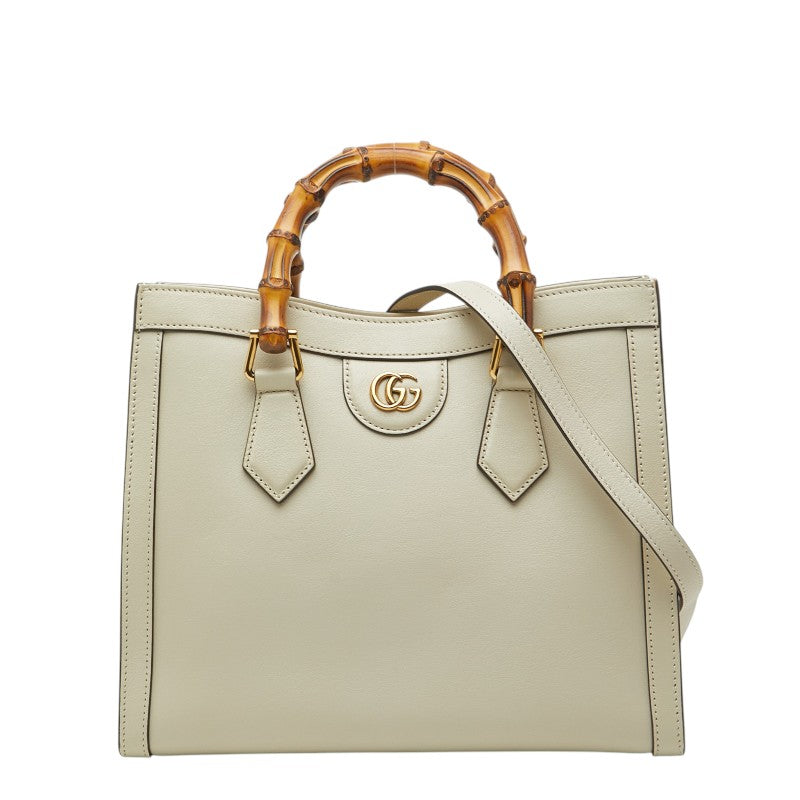 グッチ GGマーモント バンブー ダイアナ スモール ハンドバッグ ショルダーバッグ 2WAY 660195 ホワイト レザー レディース GUCCI 【中古】