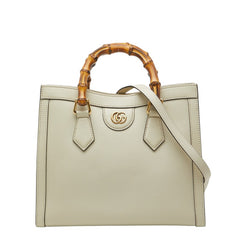 グッチ GGマーモント バンブー ダイアナ スモール ハンドバッグ ショルダーバッグ 2WAY 660195 ホワイト レザー レディース GUCCI 【中古】