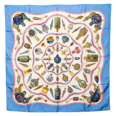 エルメス カレ90 Qu importe le flacon 香水瓶 スカーフ ライトブルー マルチカラー シルク レディース HERMES 【中古】