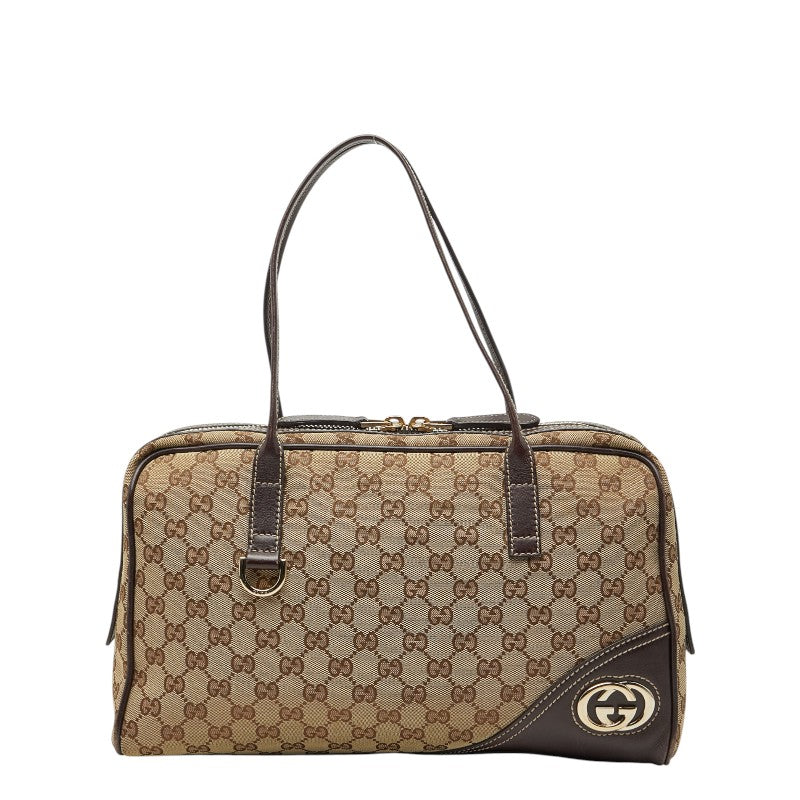 グッチ GGキャンバス インターロッキングG ハンドバッグ 169971 ベージュ ブラウン キャンバス レザー レディース GUCCI 【中古】