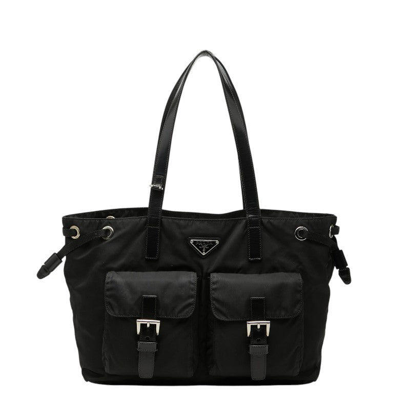 プラダ 三角ロゴプレート ハンドバッグ ブラック ナイロン レディース PRADA 中古