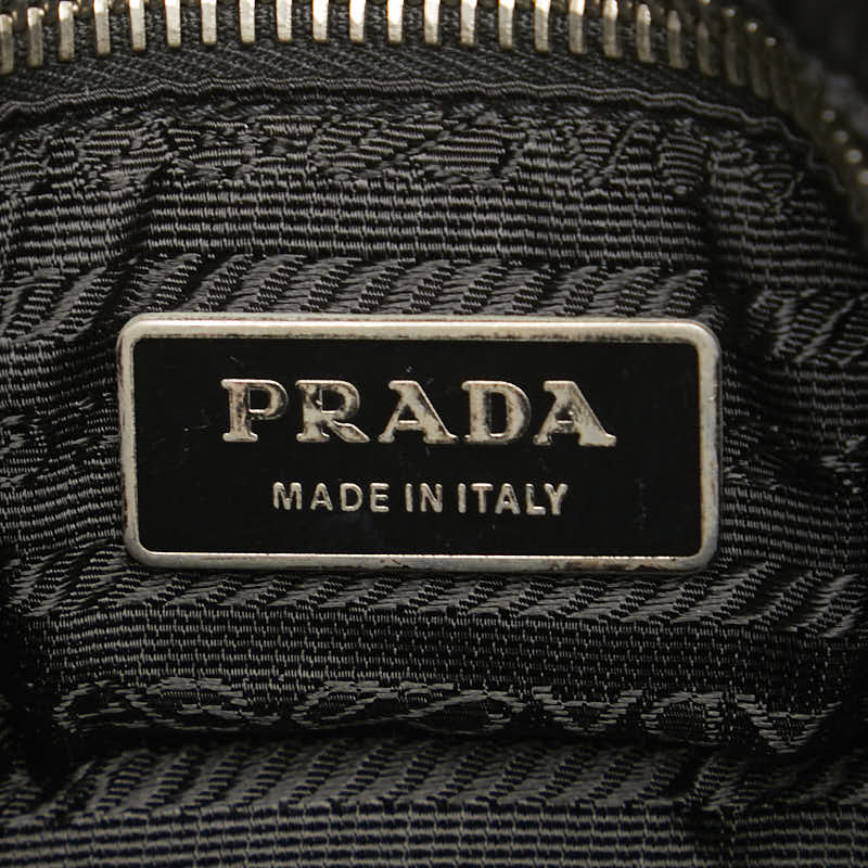 プラダ 三角ロゴプレート ハンドバッグ ブラック ナイロン レザー レディース PRADA 【中古】