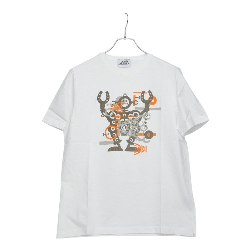 エルメス ハロー ミスター ファリエール 半袖Ｔシャツ サイズM ホワイト マルチカラー コットン メンズ HERMES 【中古】