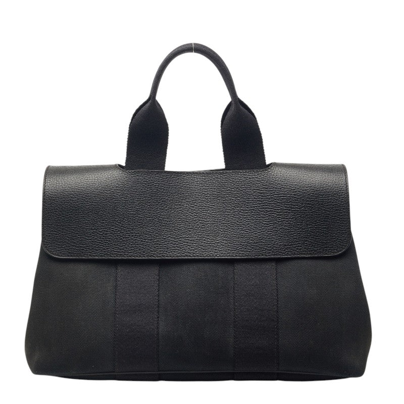 エルメス ヴァルパライソPM ハンドバッグ ブラック トワルシェブロン レザー キャンバス レディース HERMES 【中古】